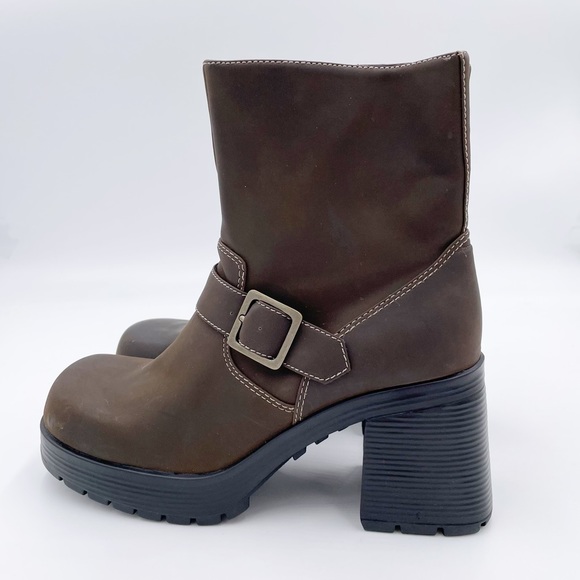 Vintage Y2K American Eagle Flex Brown Leather Chunky Platform Boots Size 10 - Picture 4 of 15